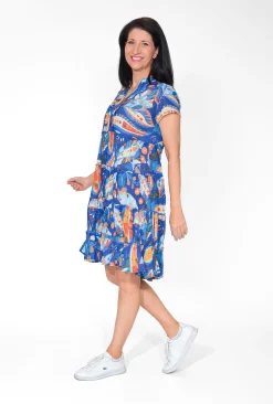 One Summer Cushla Cotton Frill Neck Dress in- Short Sleeved Dresses | Cotton Dresses