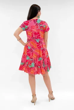 One Summer Cushla Cotton Frill Neck Dress in- Short Sleeved Dresses | Cotton Dresses