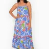 Escape Danielle Rayon Sleeveless Maxi Dress in Blue- Sleeveless Dresses | Maxi Dresses