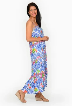 Escape Danielle Rayon Sleeveless Maxi Dress in Blue- Sleeveless Dresses | Maxi Dresses