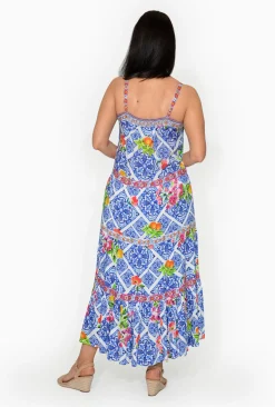 Escape Danielle Rayon Sleeveless Maxi Dress in Blue- Sleeveless Dresses | Maxi Dresses