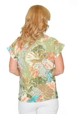 Orientique Destiny Organic Cotton Folded Neckline Top in Sage Green- Organic Cotton Clothing