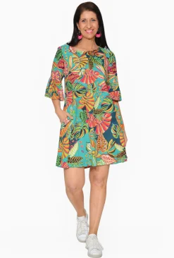 Orientique Diva Organic Cotton Frill Sleeve Dress in- Cotton Dresses | Above Knee Dresses