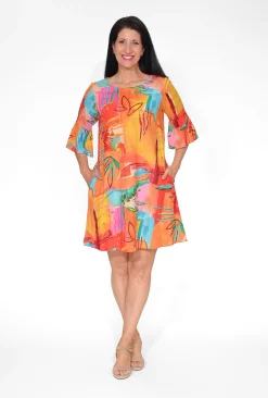 Orientique Diva Organic Cotton Frill Sleeve Dress in- Cotton Dresses | Above Knee Dresses