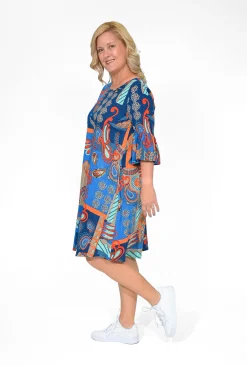 Orientique Diva Organic Cotton Frill Sleeve Dress in- Knee Length Dresses | Above Knee Dresses