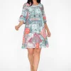 Orientique Diva Rayon Frill Sleeve Dress in- Above Knee Dresses | Sleeved Dress