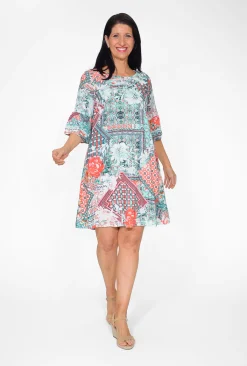 Orientique Diva Rayon Frill Sleeve Dress in- Above Knee Dresses | Sleeved Dress