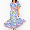 Escape Drew Rayon Short Sleeve Maxi Dress in Blue- Short Sleeved Dresses | Maxi Dresses