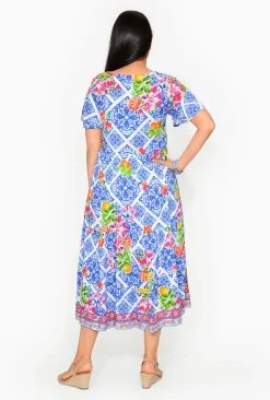 Escape Drew Rayon Short Sleeve Maxi Dress in Blue- Short Sleeved Dresses | Maxi Dresses