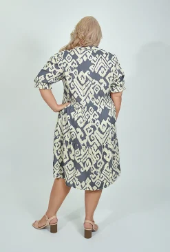 One Summer Eloise Puff Sleeve Button Up Dress in- Knee Length Dresses | Sleeved Dress