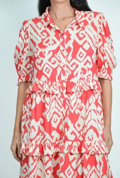 One Summer Eloise Puff Sleeve Button Up Dress in- Knee Length Dresses | Short Sleeved Dresses