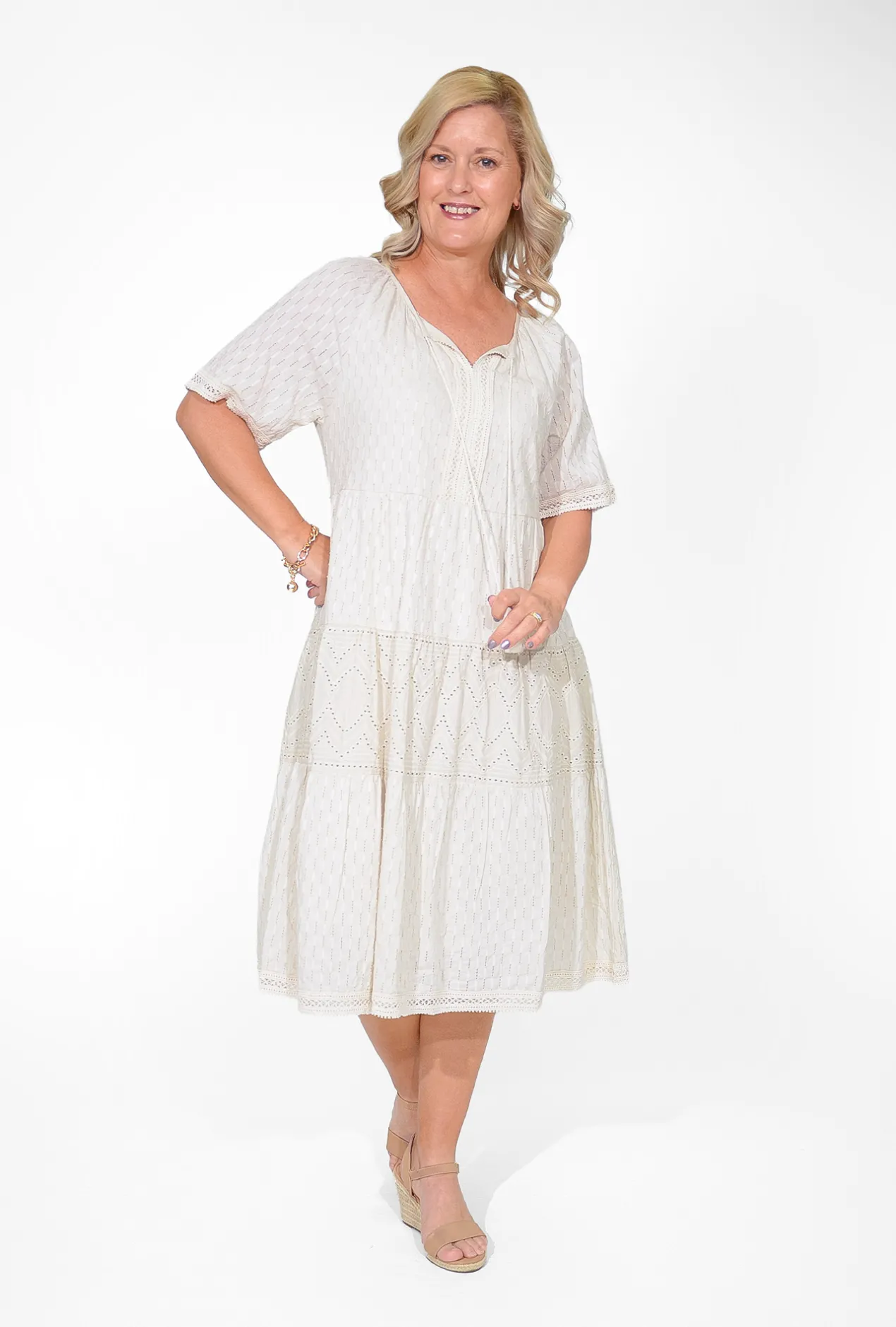 Orientique Emma Organic Cotton Short Sleeve Dress in- Knee Length Dresses | Organic Cotton Clothing