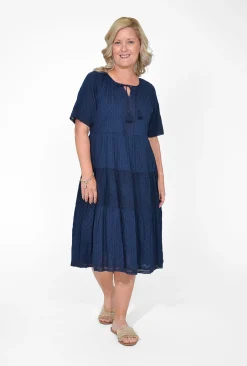 Orientique Emma Organic Cotton Short Sleeve Dress in- Short Sleeved Dresses | Knee Length Dresses