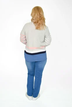 Orientique Erin Stripe Reversible Jumper in Grey Multi- Cotton Tops | Cardigans & Jumpers