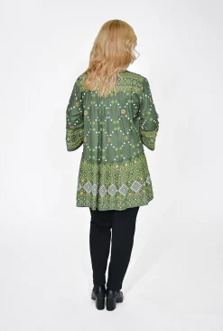 Escape Esme Frill Sleeve Top in Olive Green- 3/4 Sleeve Tops