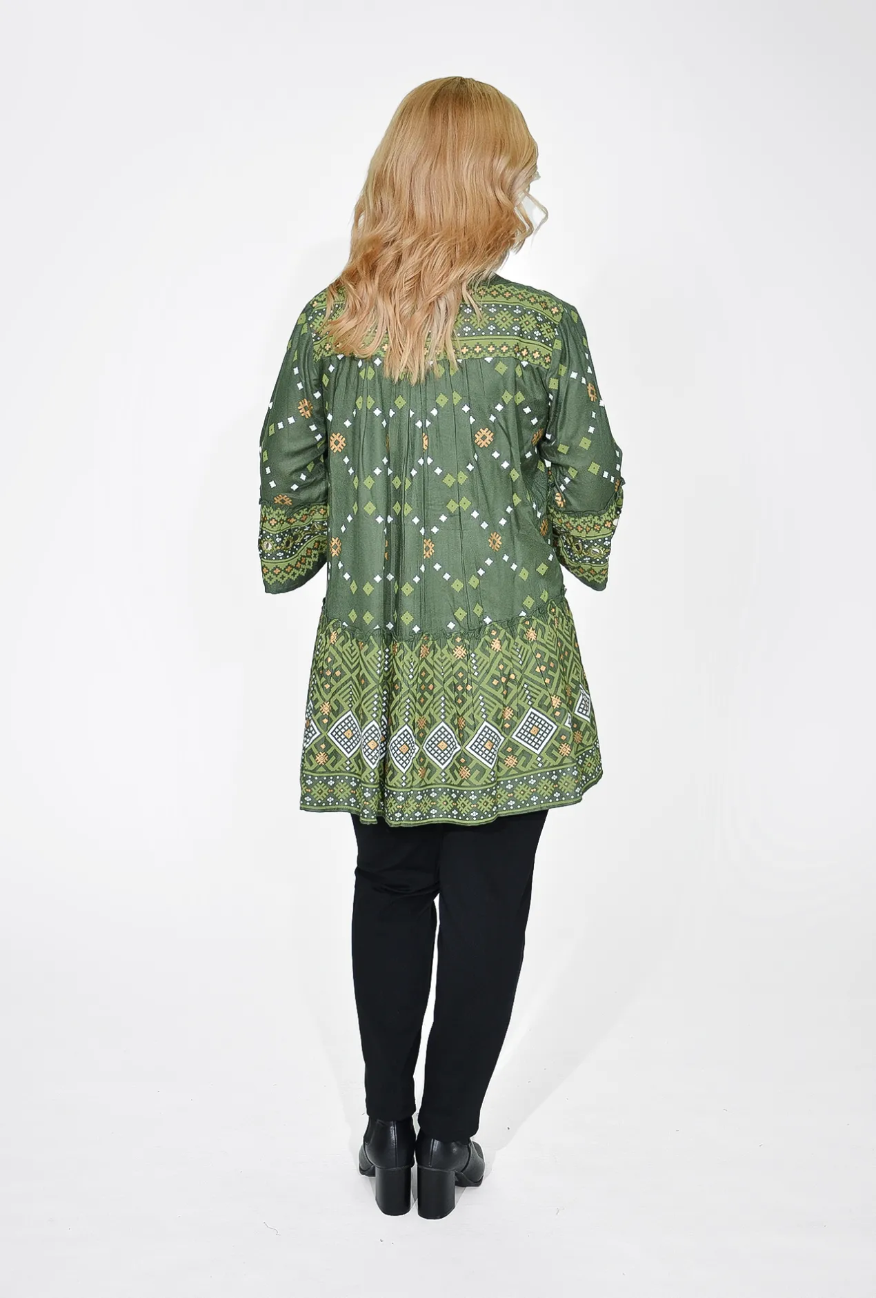Escape Esme Frill Sleeve Top in Olive Green- 3/4 Sleeve Tops
