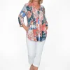 Orientique Felicity Rayon Button Blouse in Blue Tropics- Long Sleeved Tops