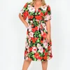 Willow Tree Flamenco Mock Wrap Dress in Black & Red Floral- Knee Length Dresses | Sleeved Dress