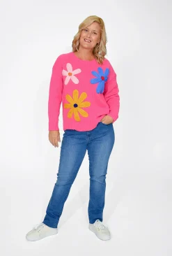 Charlotte The Label Flora Flower Jumper in Pink- Cardigans & Jumpers | Knitwear Tops