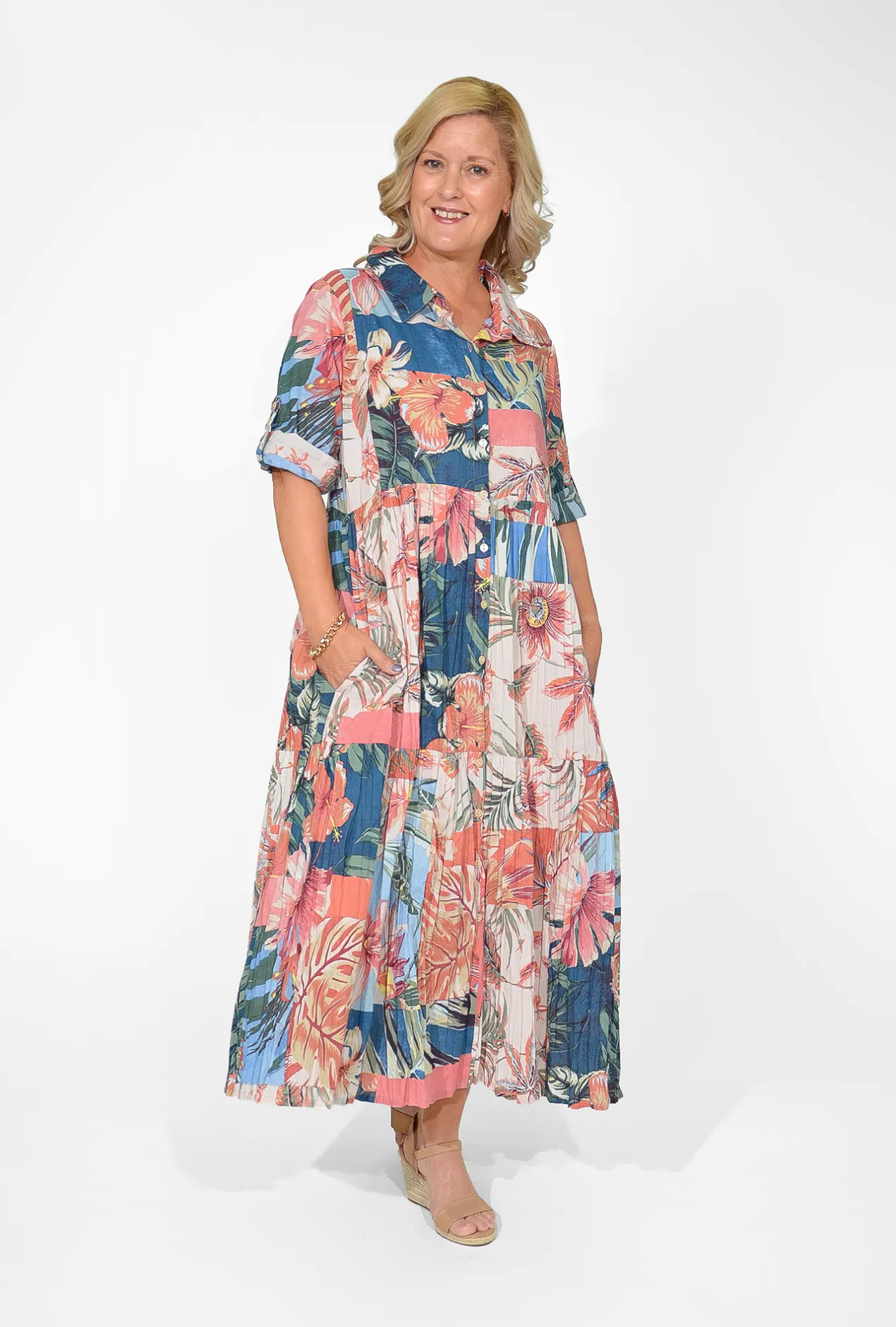 Orientique Francesca Organic Cotton Collar Dress in- Long Sleeved Dresses | Organic Cotton Clothing