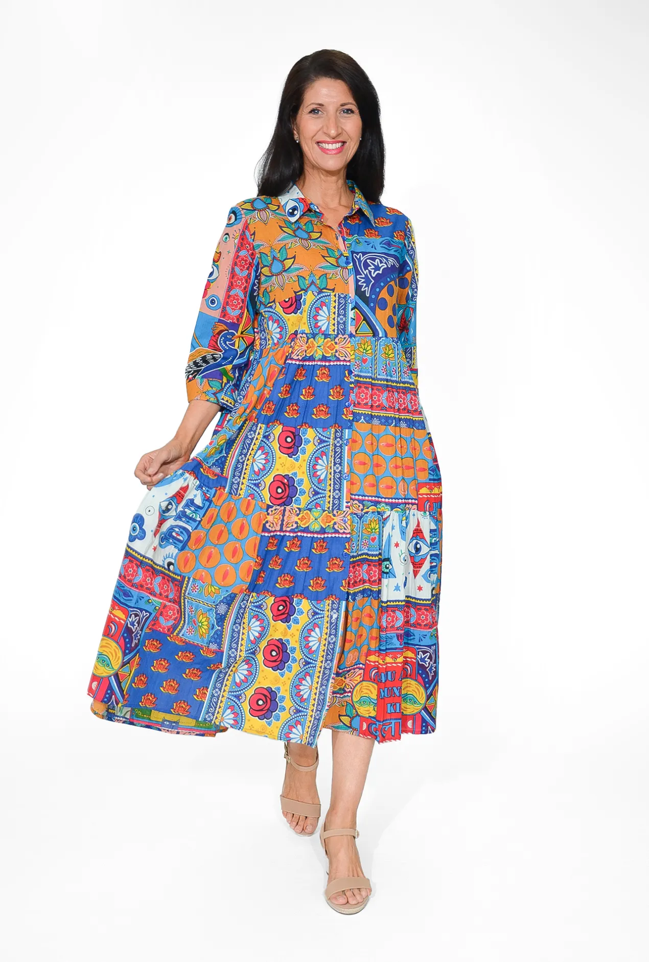 Orientique Francesca Organic Cotton Collar Dress in- Long Sleeved Dresses | Organic Cotton Clothing