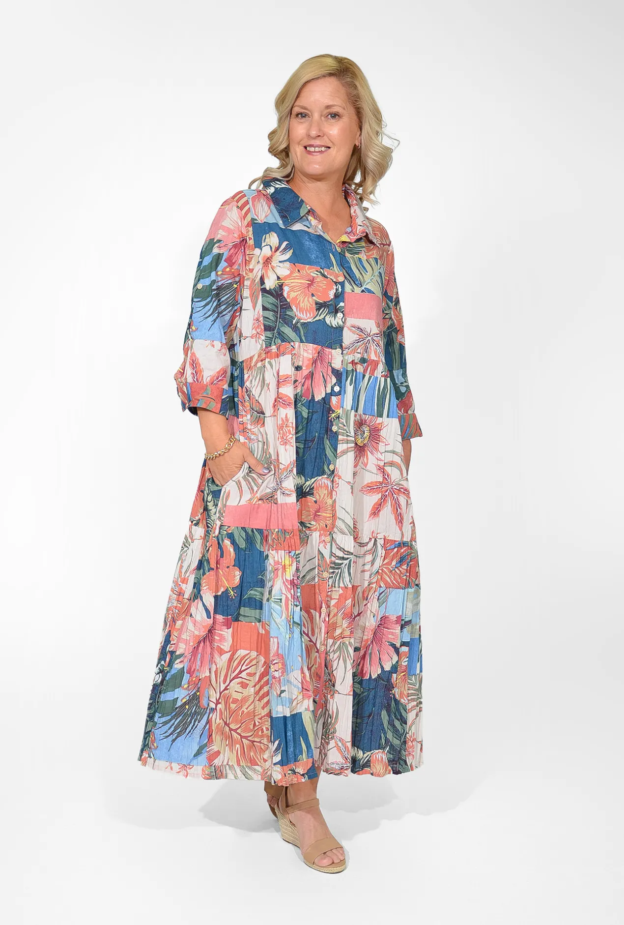 Orientique Francesca Organic Cotton Collar Dress in- Long Sleeved Dresses | Organic Cotton Clothing