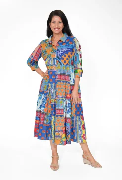 Orientique Francesca Organic Cotton Collar Dress in- Long Sleeved Dresses | Organic Cotton Clothing