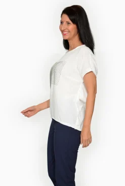Orientique Freddy Cotton Blend Crew Tee in White- Short Sleeve Tops | Sleeved Dress