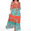 Orientique Frida Rayon Boho Maxi Dress in Red & Teal- Maxi Dresses | Long Dresses