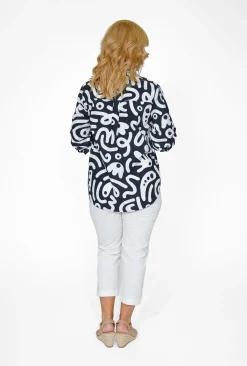 Orientique Gabriella Organic Cotton Shirt in Black & White- Cotton Tops | Organic Cotton Clothing