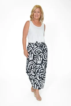Orientique Gemma Cotton Crop Pant in Black & White-Women Cotton Pants | Womens Pants