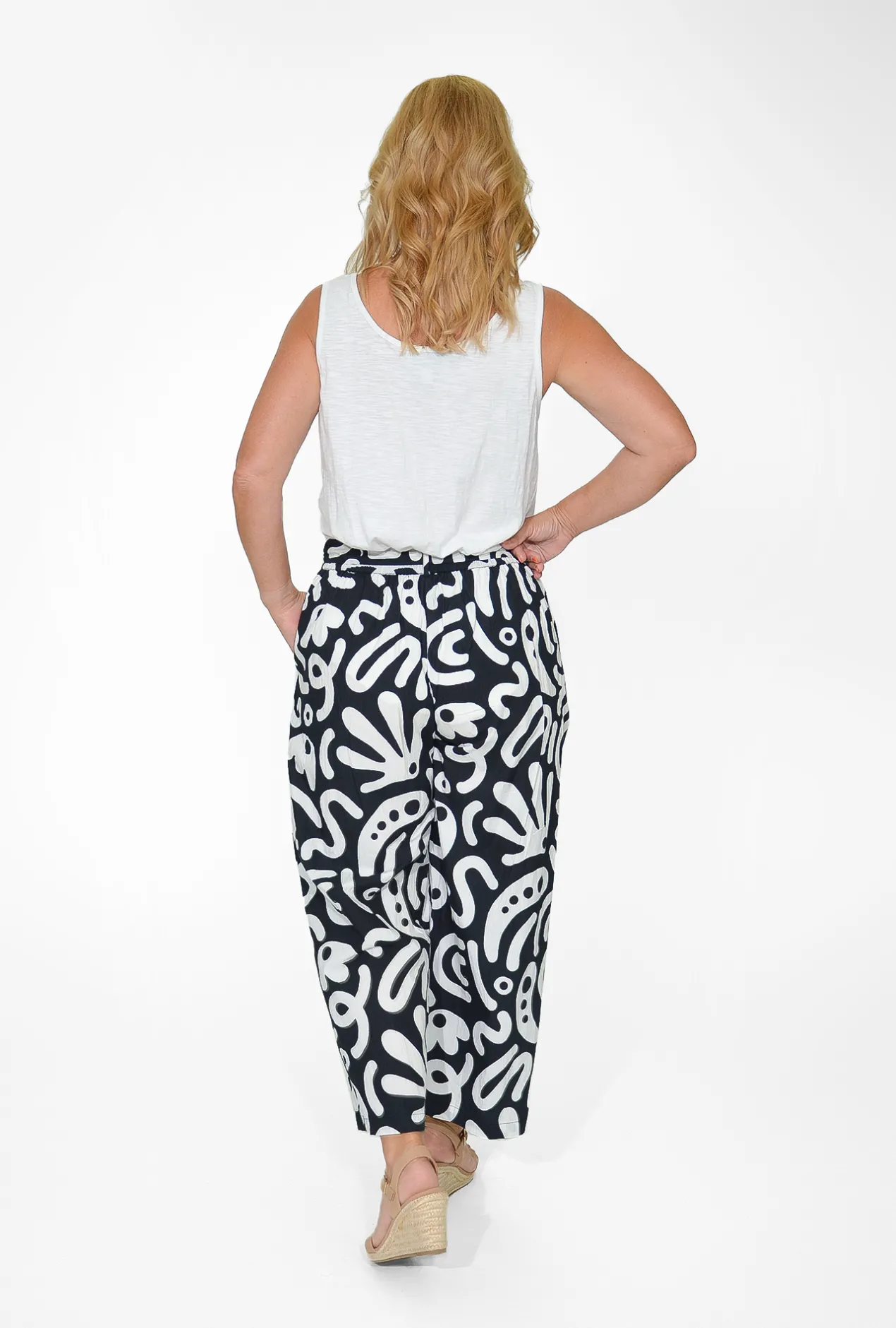 Orientique Gemma Cotton Crop Pant in Black & White-Women Cotton Pants | Womens Pants