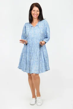 One Summer Genevieve Boho 3/4 Sleeve Cotton Dress in Jewel- Cotton Dresses | Midi Dresses