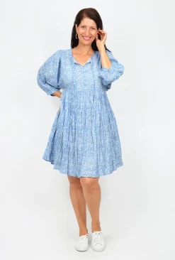 One Summer Genevieve Boho 3/4 Sleeve Cotton Dress in Jewel- Cotton Dresses | Midi Dresses