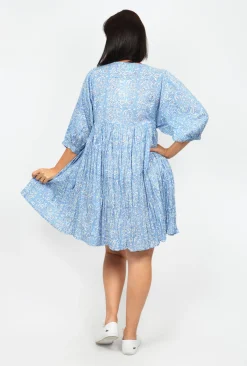 One Summer Genevieve Boho 3/4 Sleeve Cotton Dress in Jewel- Cotton Dresses | Midi Dresses