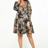 Orientique Georgina Puff Sleeve Dress in Floral Black- Long Sleeved Dresses | Above Knee Dresses