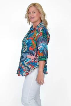 Orientique Giselle Organic Cotton Shirt in Navy Mix- Organic Cotton Clothing