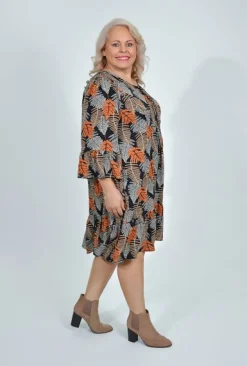 Caroline Morgan Glenda Frill Sleeve Boho Dress in Black- Long Sleeved Dresses | Knee Length Dresses