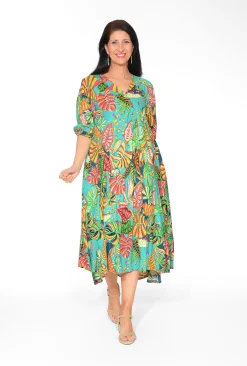 Orientique Glynis Rayon Short Sleeve Midi Dress in- Short Sleeved Dresses | Maxi Dresses