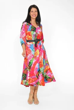 Orientique Glynis Rayon Short Sleeve Midi Dress in- Long Sleeved Dresses | Midi Dresses