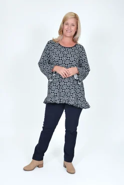 Orientique Hannah Frill Long Sleeve Top in Grey- Cotton Tops | Long Sleeved Tops