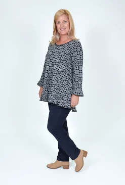 Orientique Hannah Frill Long Sleeve Top in Grey- Cotton Tops | Long Sleeved Tops