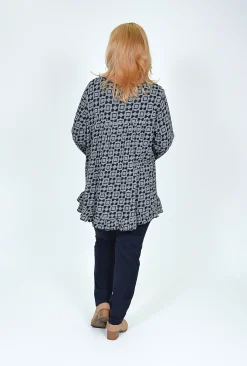 Orientique Hannah Frill Long Sleeve Top in Grey- Cotton Tops | Long Sleeved Tops