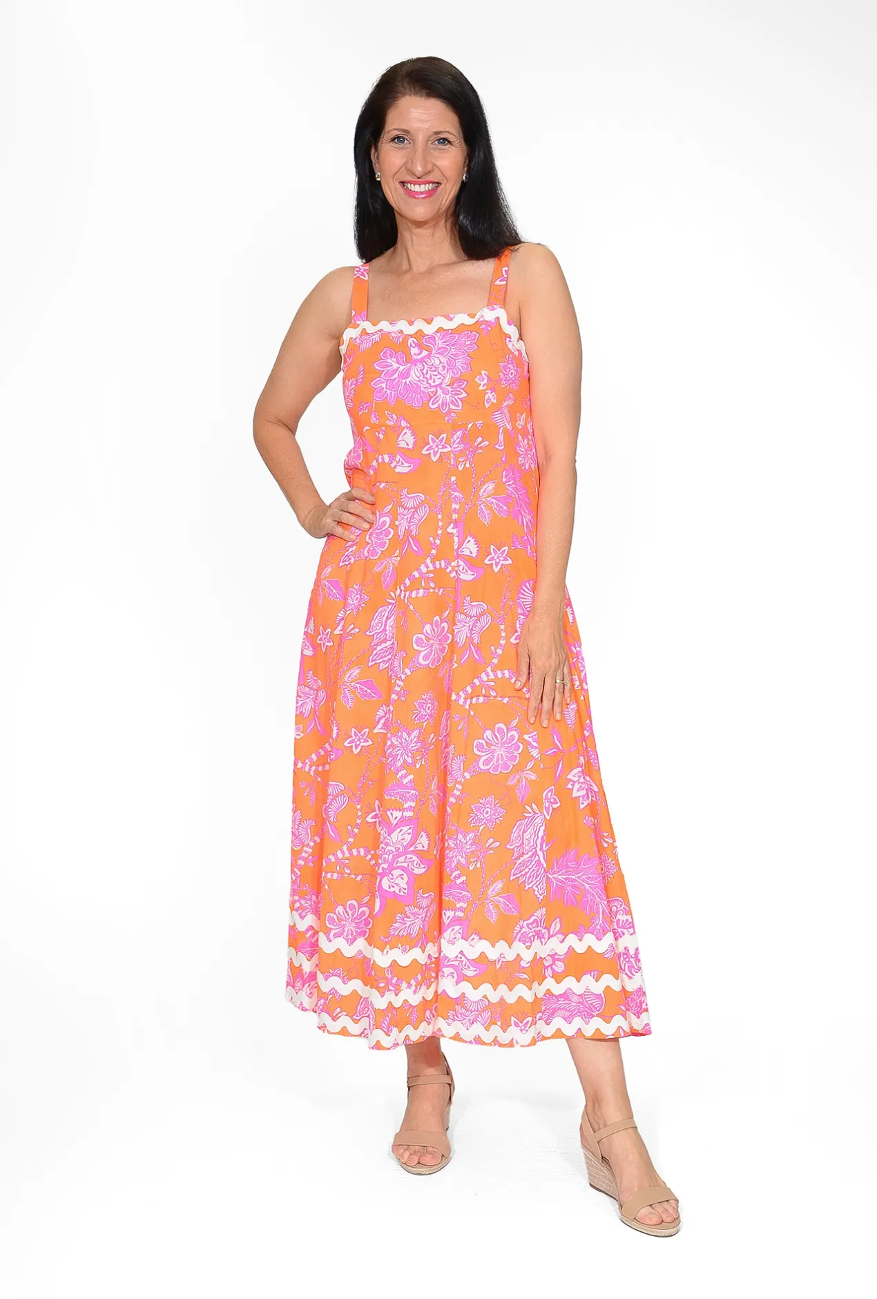 Escape Harriet Cotton Sleeveless Maxi Dress in Orange- Cotton Dresses | Sleeveless Dresses