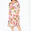 Willow Tree Helen Elbow Sleeve Dress in Floral Oil Paint- Long Sleeved Dresses | Midi Dresses