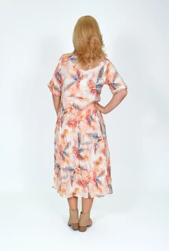 Willow Tree Helen Feather Print Dress in Pale Peach- Midi Dresses | Long Dresses