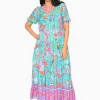 Escape Isha Rayon Peak Maxi Dress in & Pink- Short Sleeved Dresses | Maxi Dresses