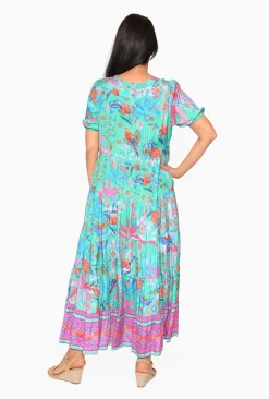 Escape Isha Rayon Peak Maxi Dress in & Pink- Short Sleeved Dresses | Maxi Dresses