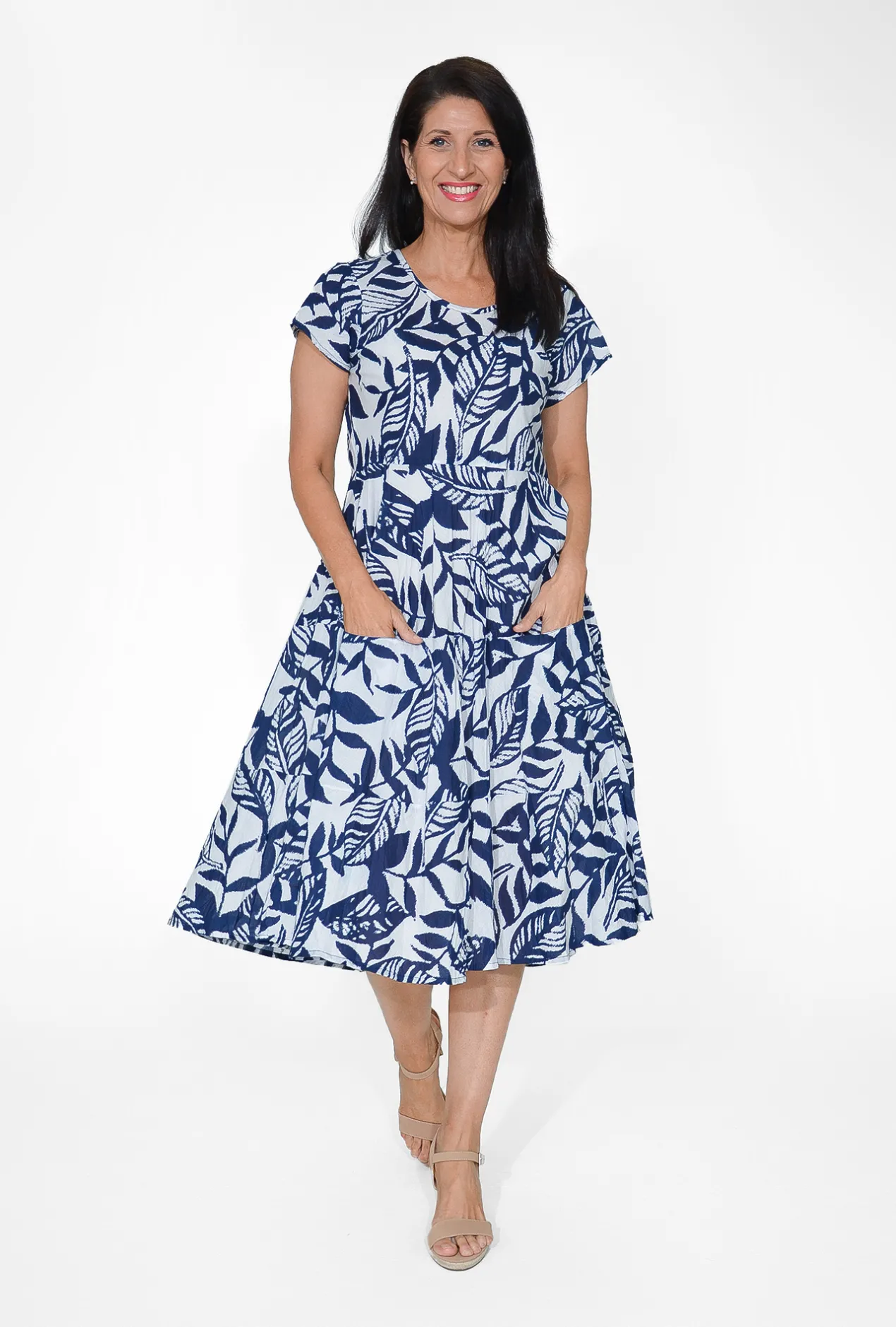 Orientique Istell Organic Cotton Frill Dress in Navy- Organic Cotton Clothing | Cotton Dresses