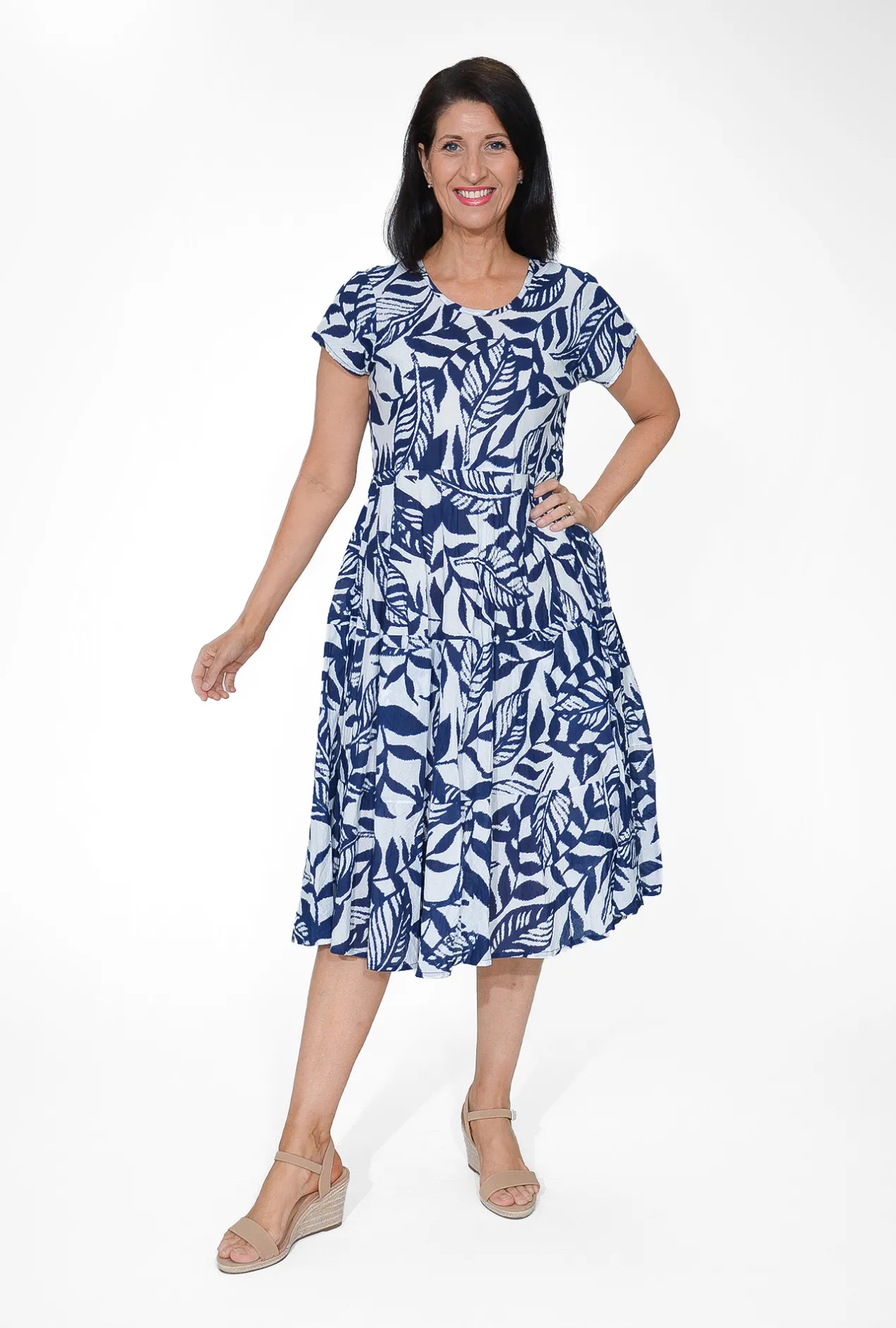 Orientique Istell Organic Cotton Frill Dress in Navy- Organic Cotton Clothing | Cotton Dresses